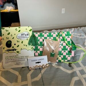 Gift Bundle- Pink Green Geometric Ipsy bag green lover bundle mixed accessories